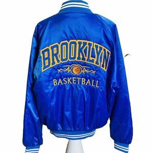 VTG Brooklyn Basketball 90s Lady Canes Varsity Bomber Jacket Sz XL Auburn Royal